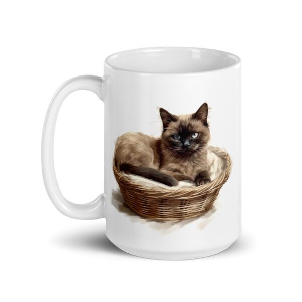 Taza de cerámica de la Serie Pinceladas Gatunas, Diseño 014, mostrando gatos en poses adorables dentro de cestas de mimbre, ideal para amantes de los felinos