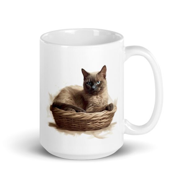 Taza de cerámica de la Serie Pinceladas Gatunas, Diseño 013, mostrando gatos en poses adorables dentro de cestas de mimbre, ideal para amantes de los felinos