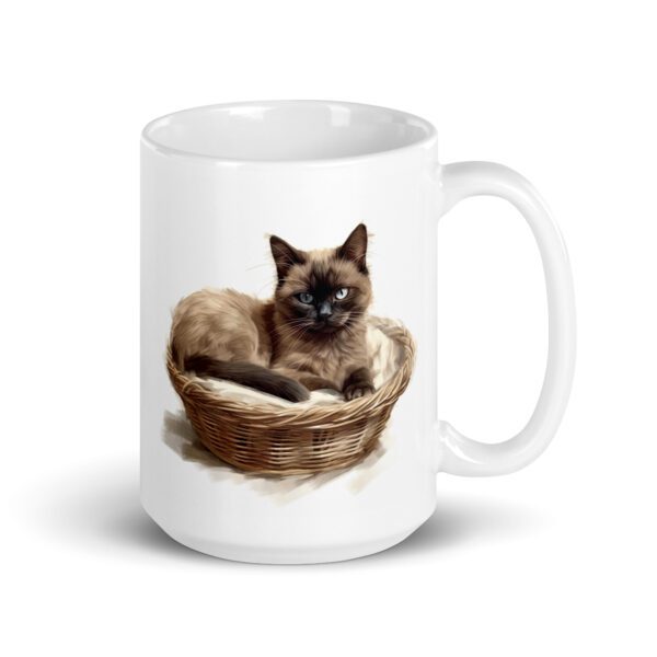 Taza de cerámica de la Serie Pinceladas Gatunas, Diseño 014, mostrando gatos en poses adorables dentro de cestas de mimbre, ideal para amantes de los felinos