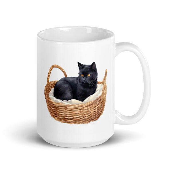 Taza de cerámica de la Serie Pinceladas Gatunas, Diseño 018, mostrando gatos en poses adorables dentro de cestas de mimbre, ideal para amantes de los felinos